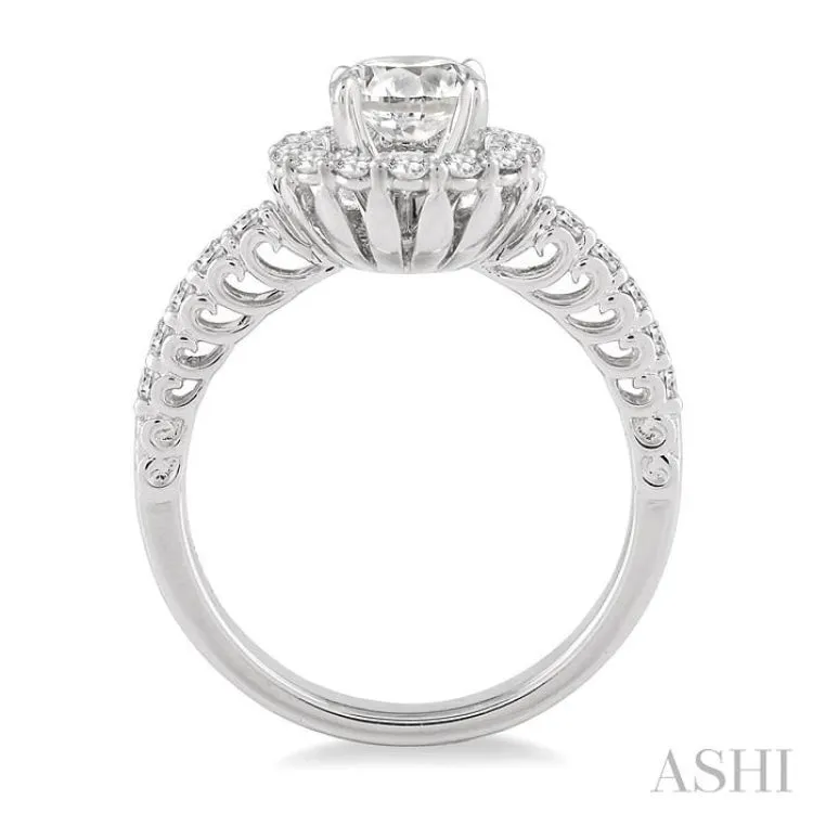 1 1/4 Ctw Diamond Engagement Ring with 3/4 Ct Round Cut Center Stone in 14K White Gold