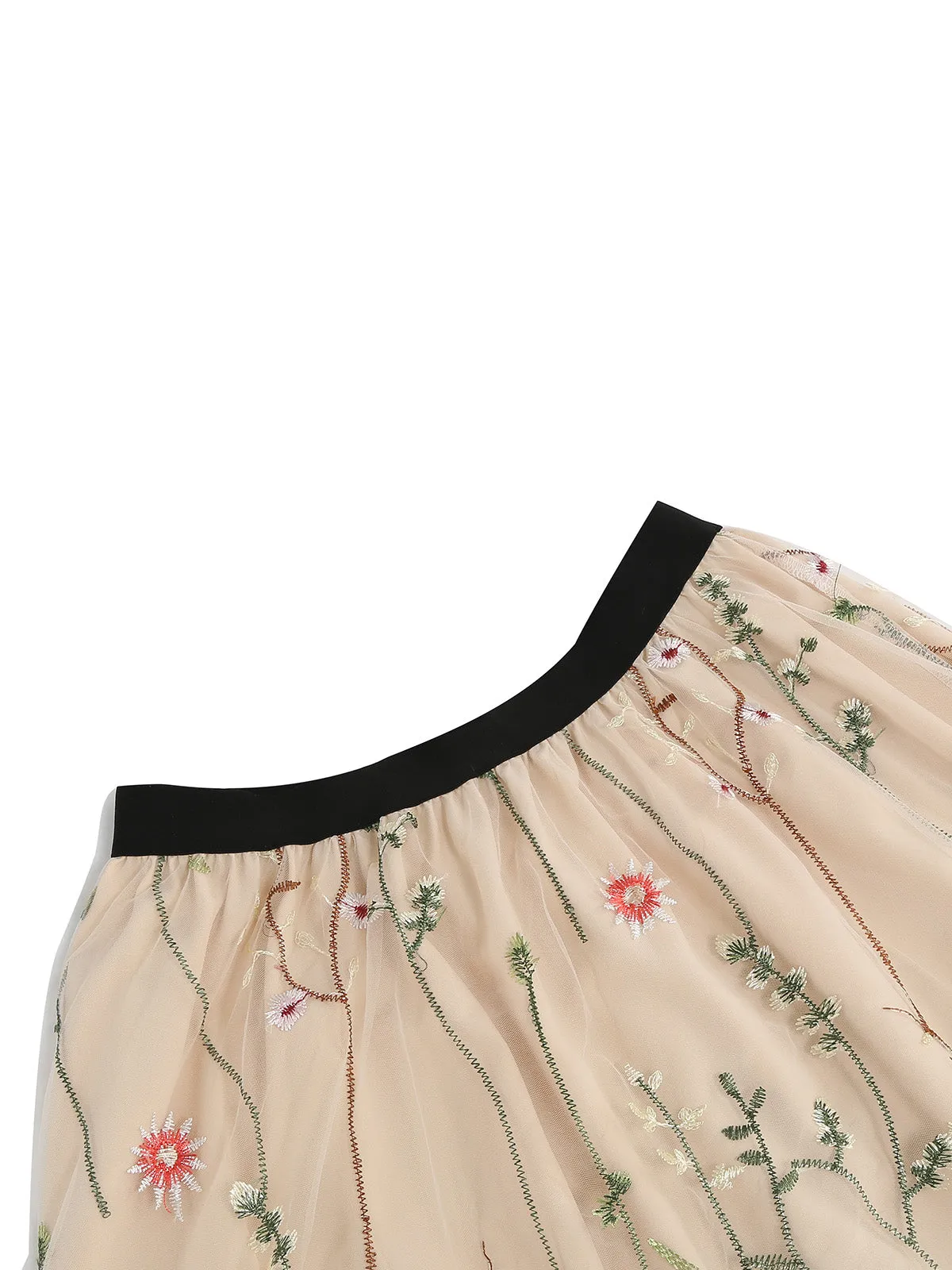 1950s Floral Embroidered Mesh Skirt