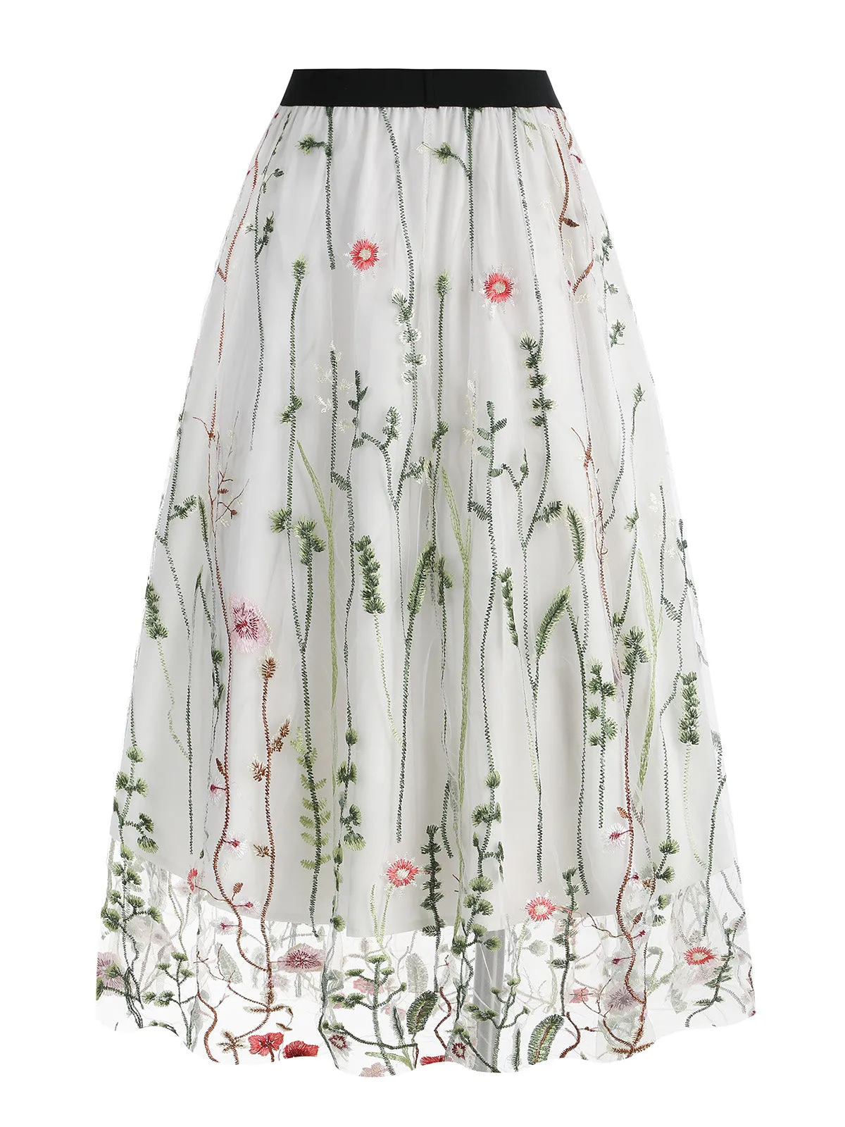 1950s Floral Embroidered Mesh Skirt