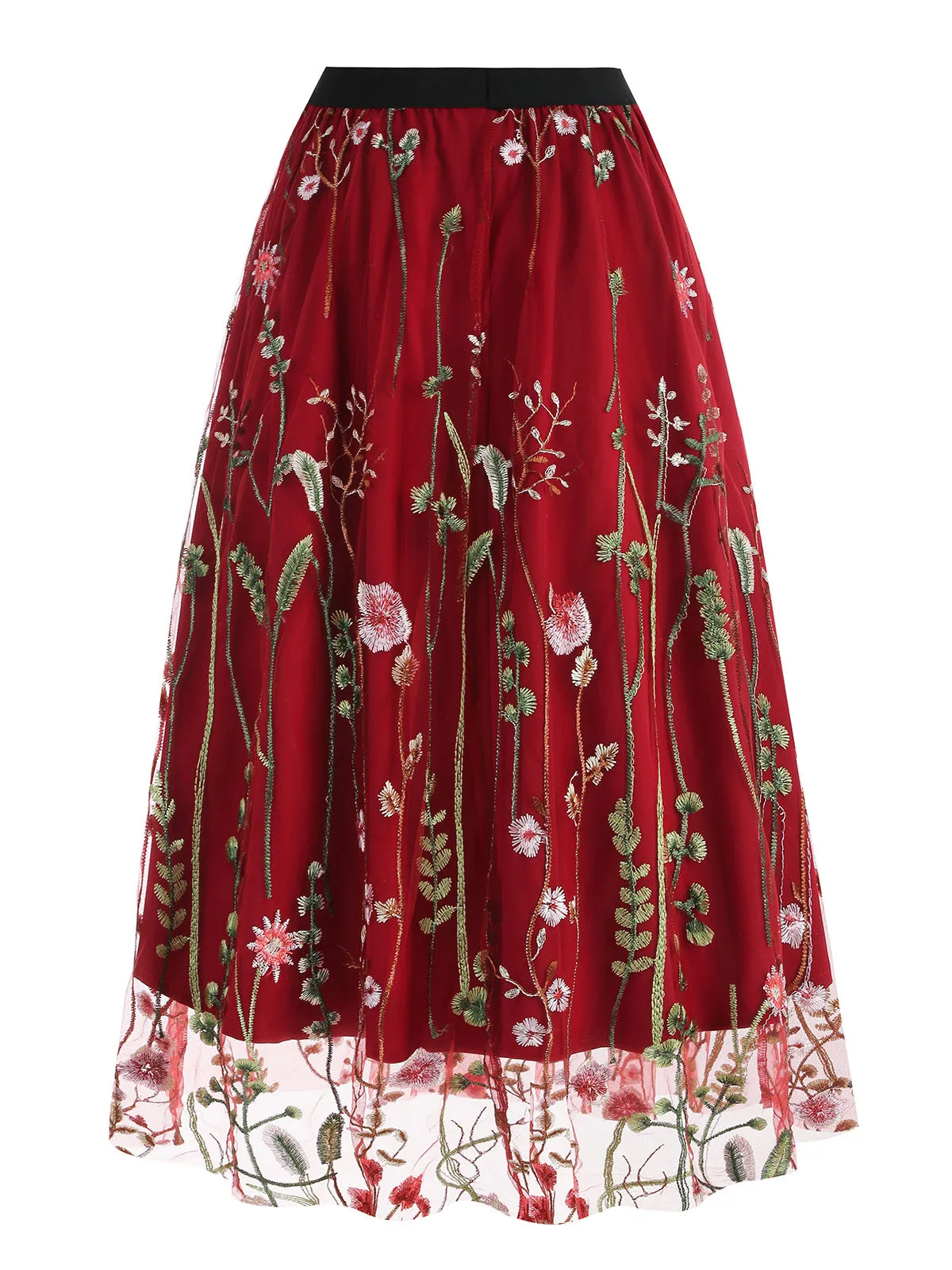 1950s Floral Embroidered Mesh Skirt