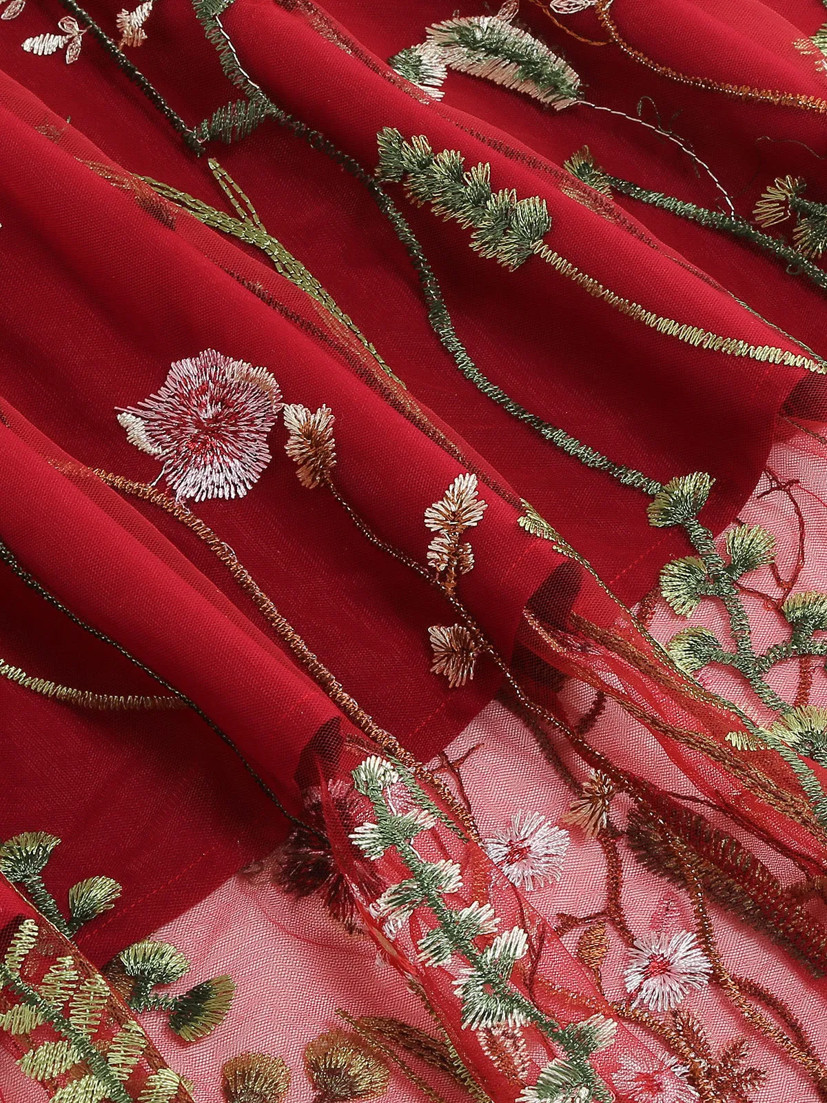 1950s Floral Embroidered Mesh Skirt