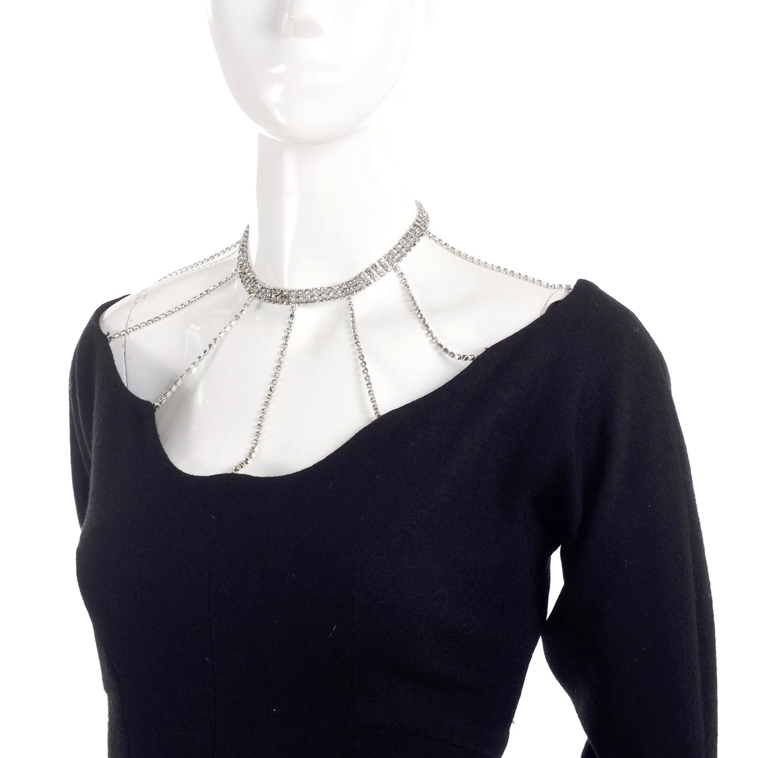 1960's Little Black Vintage Dress With Rhinestone Necklace Collar