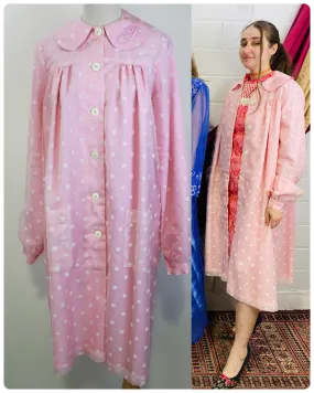 1960s-Style Pink Flower Shop Coat, Pinky's Uniform from Hairspray, Movie Costume, Embroidered P Initial