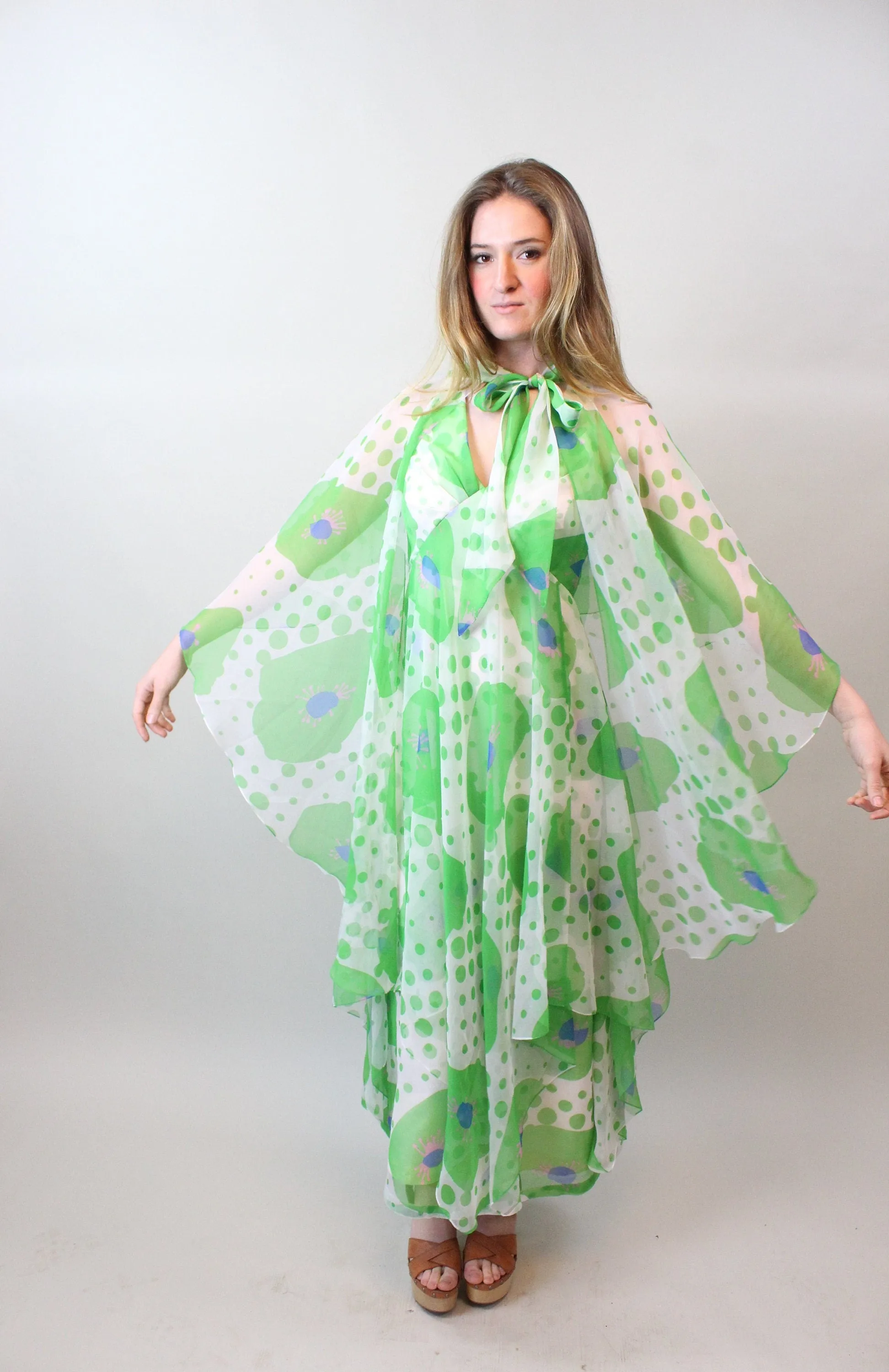 1970s SHEER double layered MAXI dress cape xs | new spring summer