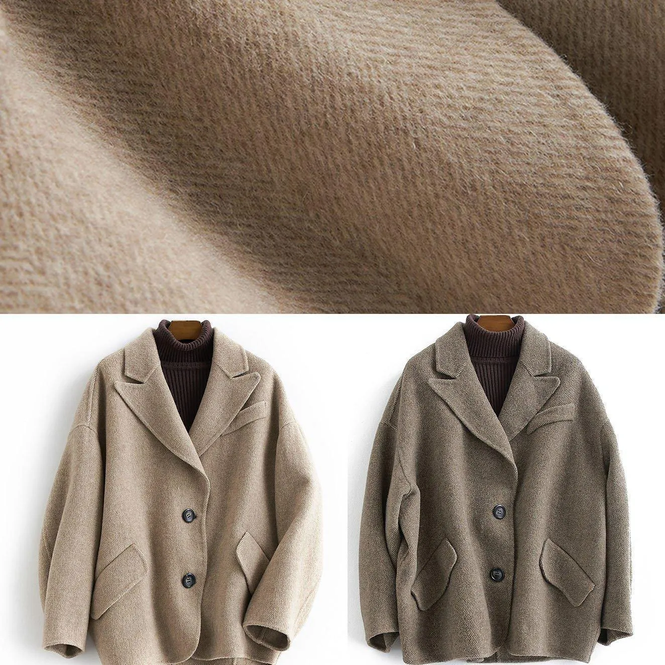 2019 oversized medium length coat Button Down nude Notched wool overcoat