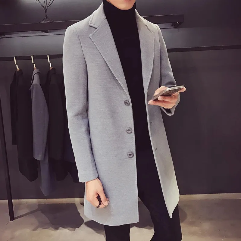 2024 Fashion Men Wool & Blends Mens Casual Business Trench Coat Mens Leisure Overcoat Male Punk Style Blends Dust Coats Jackets