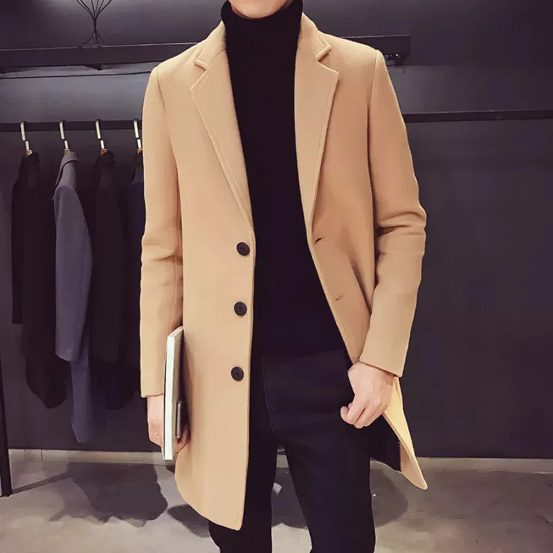 2024 Fashion Men Wool & Blends Mens Casual Business Trench Coat Mens Leisure Overcoat Male Punk Style Blends Dust Coats Jackets