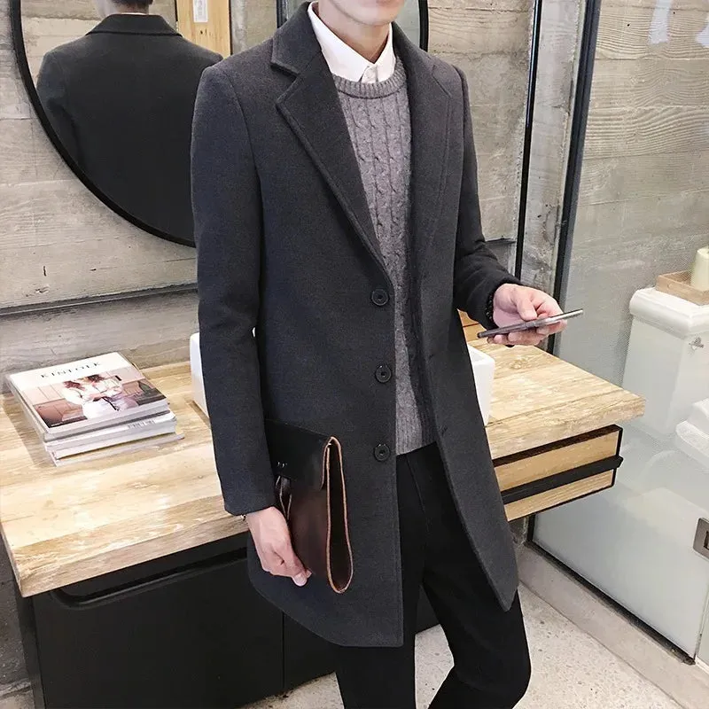 2024 Fashion Men Wool & Blends Mens Casual Business Trench Coat Mens Leisure Overcoat Male Punk Style Blends Dust Coats Jackets