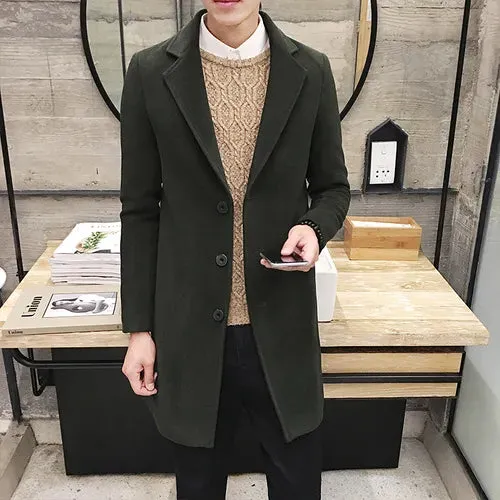 2024 Fashion Men Wool & Blends Mens Casual Business Trench Coat Mens Leisure Overcoat Male Punk Style Blends Dust Coats Jackets