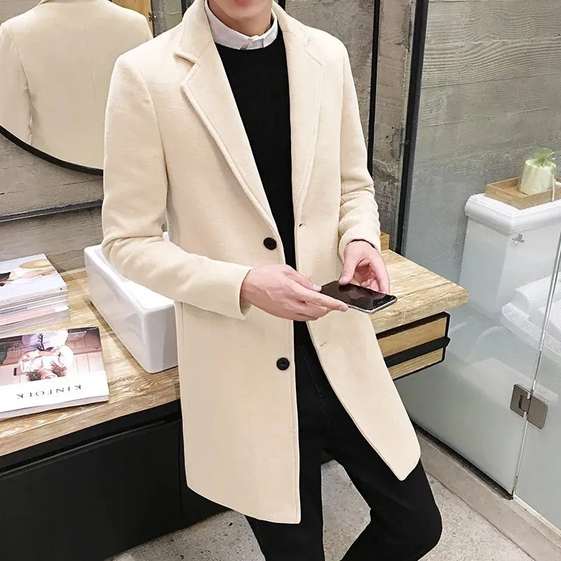 2024 Fashion Men Wool & Blends Mens Casual Business Trench Coat Mens Leisure Overcoat Male Punk Style Blends Dust Coats Jackets