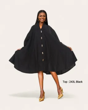 243 - Women  Mid Length Coat Dress / Blouse - Black