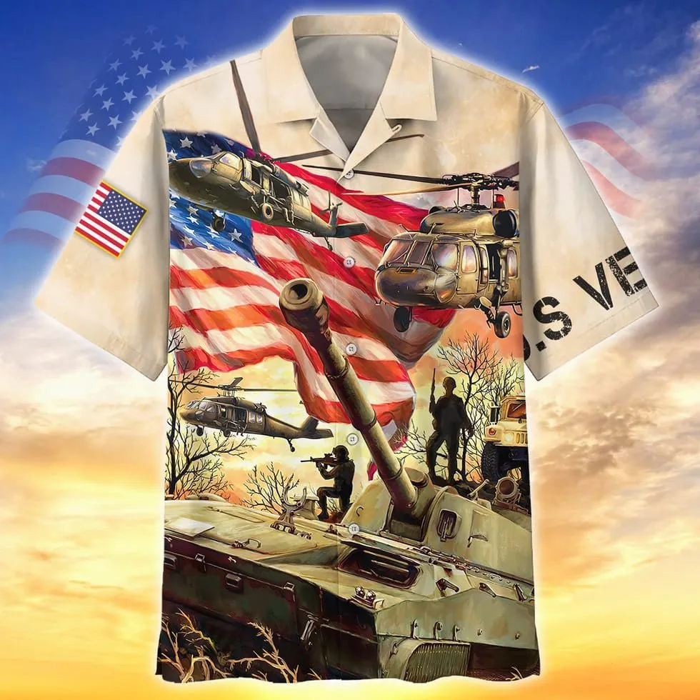 3D All Over Print Hawaiian Shirt Us Veteran Pattern, Gift For Veteran Dad, American Veteran Zip Up Hoodie Pull Over