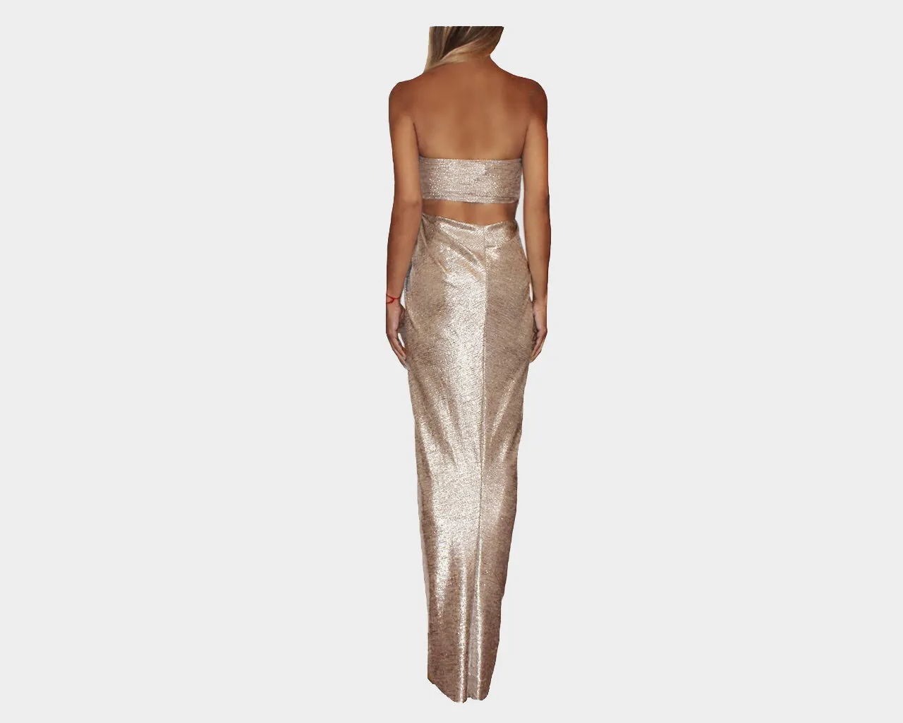 4.5 Metallic Gold Strapless Front Slit Dress - The Milan