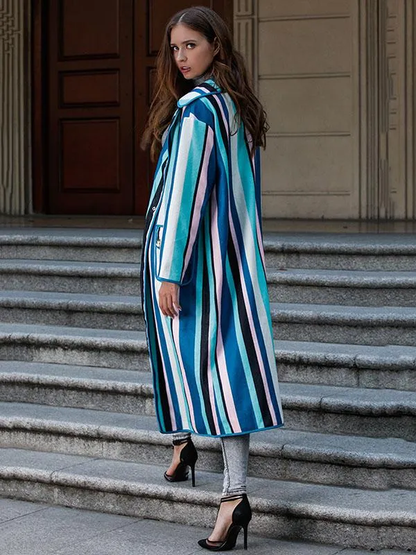 Advanced Phlegmatic Color-Stripe Midi Overcoat