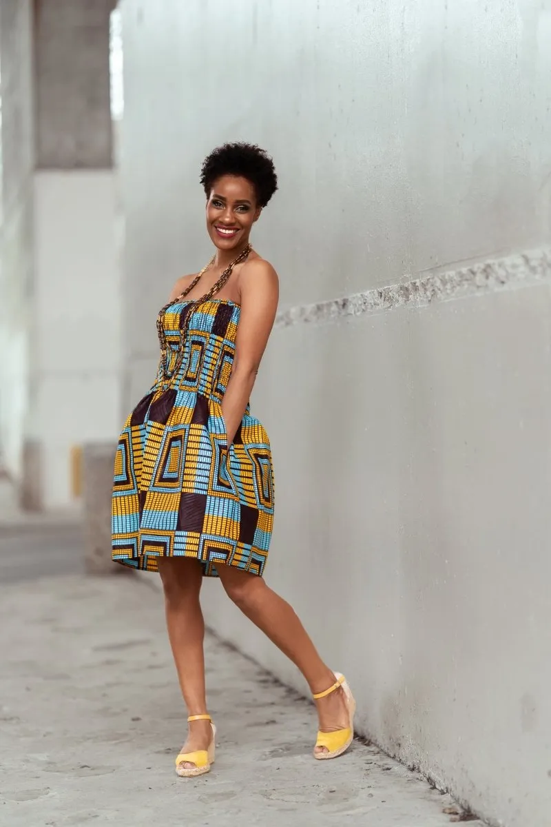 African Dress In Blue Kente