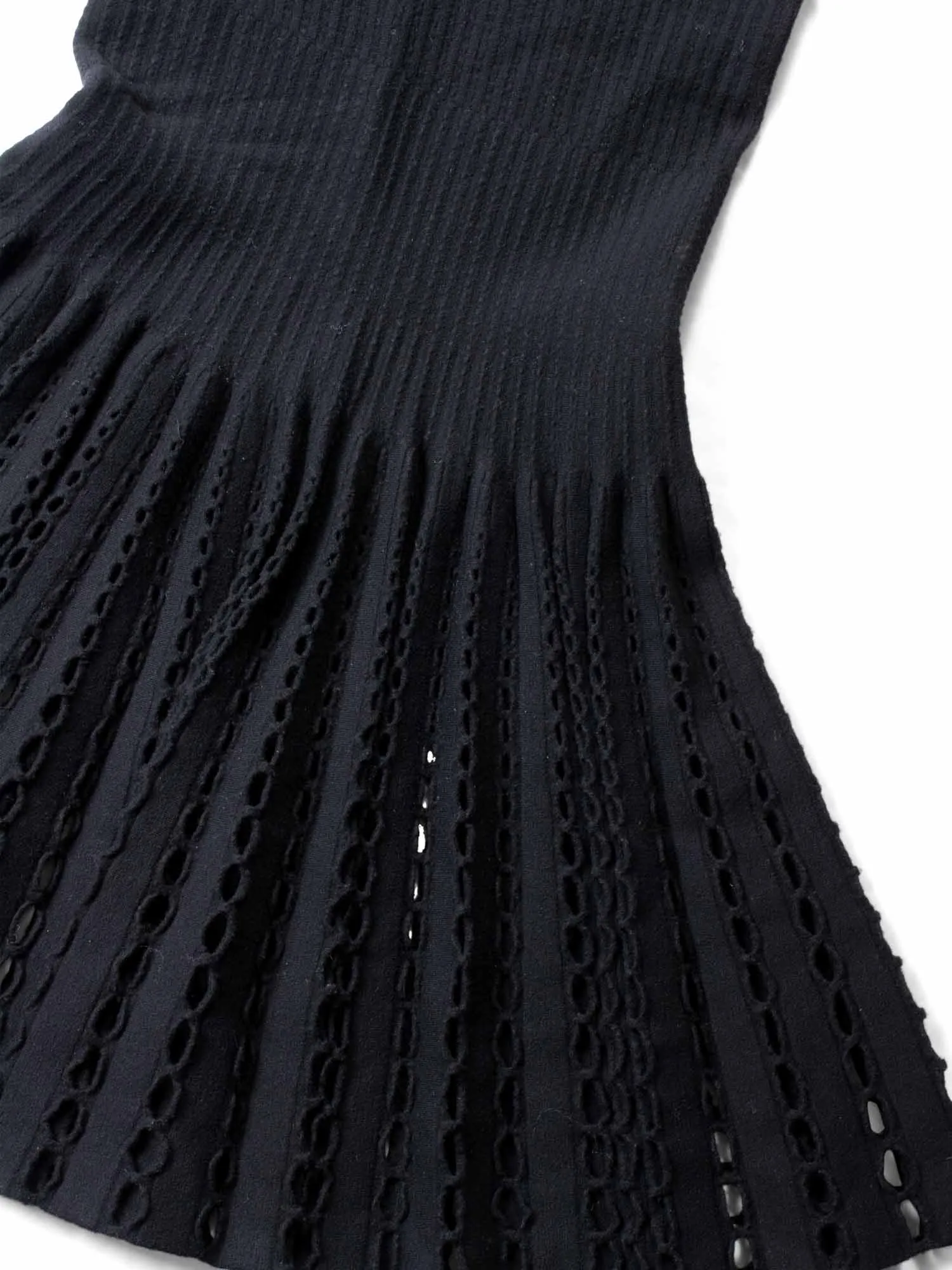 Alaia Knitted Perforated A-Line Pleated Dress Black