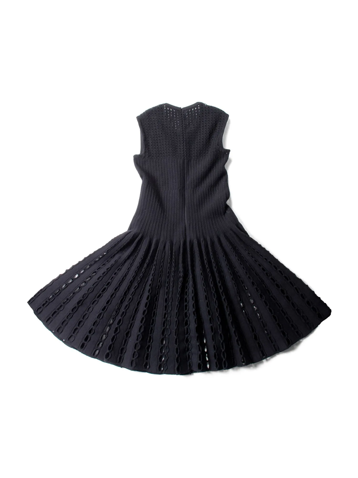 Alaia Knitted Perforated A-Line Pleated Dress Black