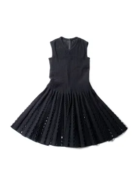 Alaia Knitted Perforated A-Line Pleated Dress Black