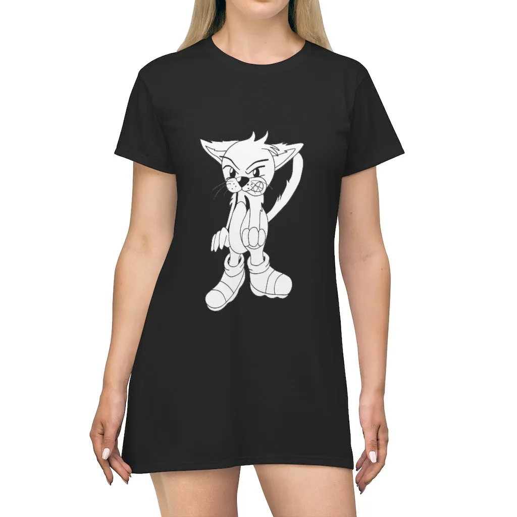 Angry Cat All Over Print T-Shirt Dress