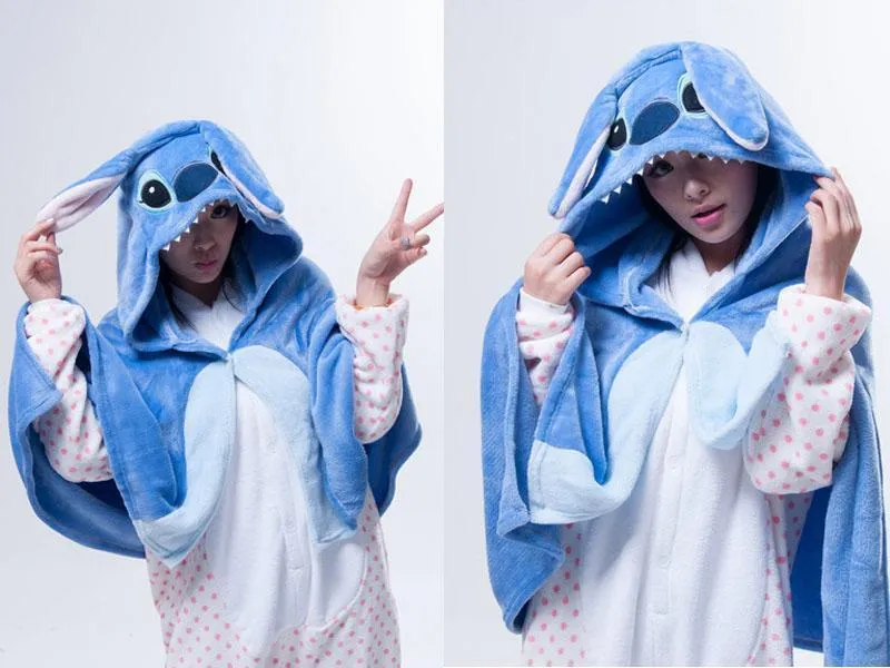 Animal Kigurumi Blue Stitch Cosplay Costume Hoodie Cloak