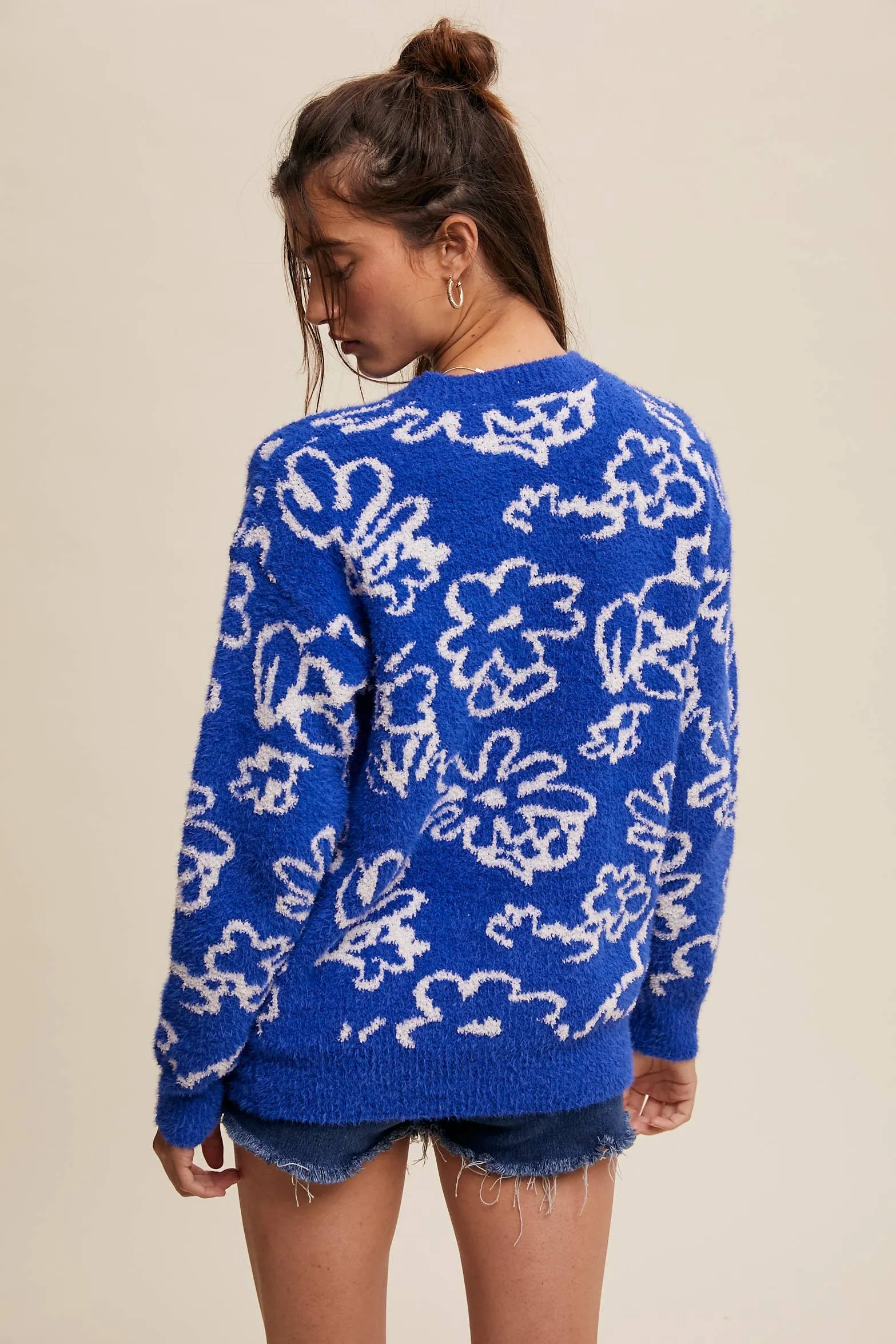 Antoinette Blue Floral Knit Sweater