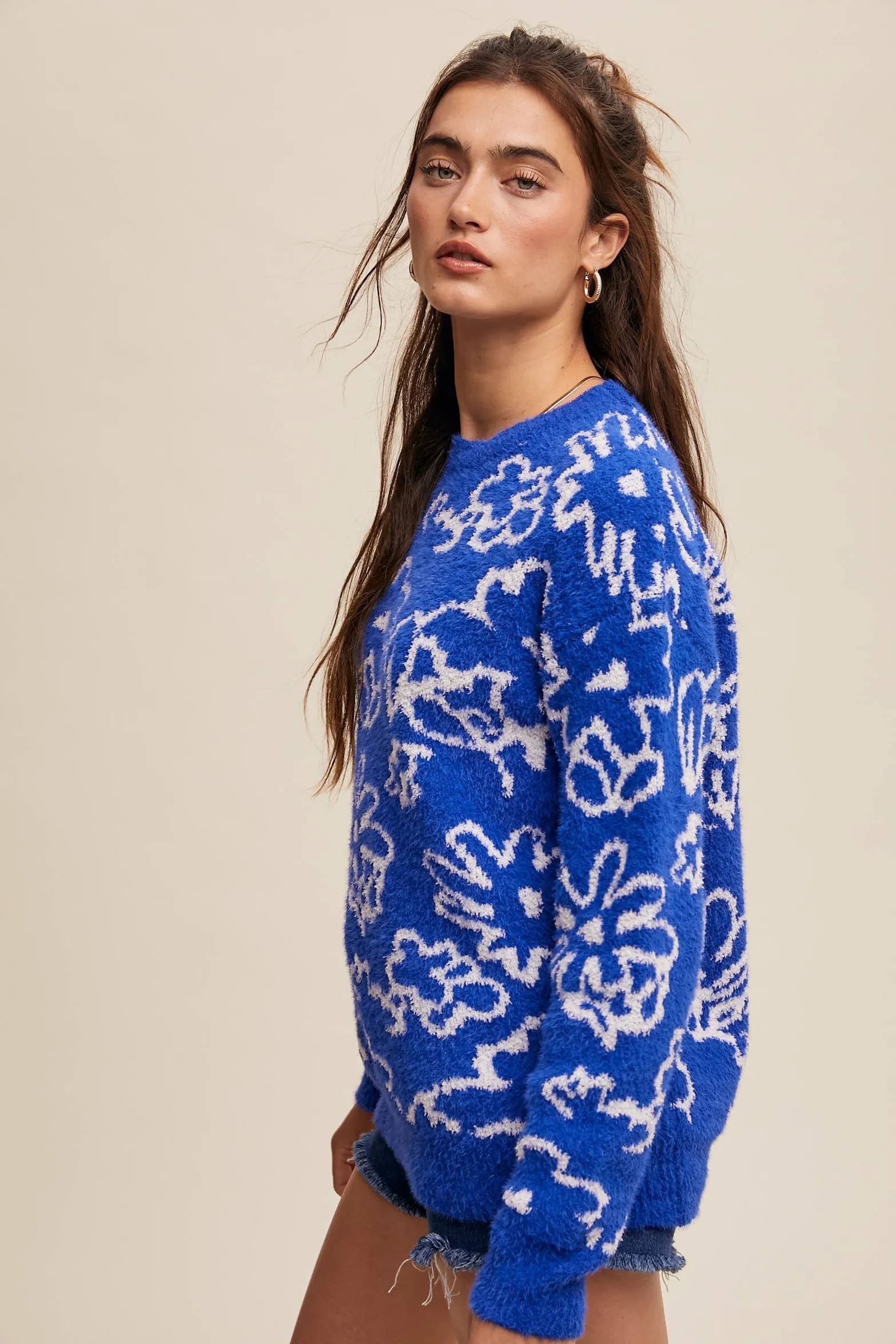 Antoinette Blue Floral Knit Sweater