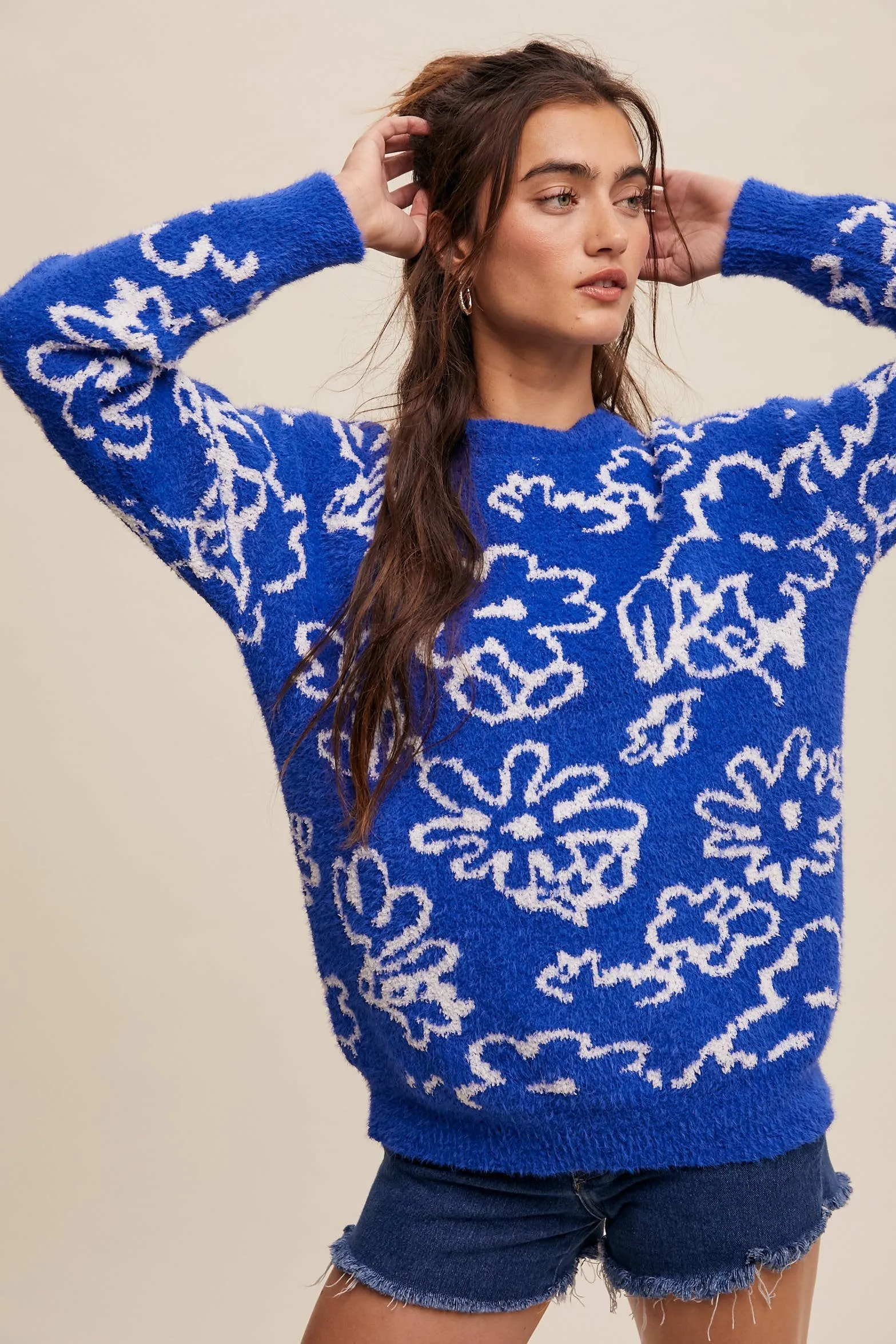 Antoinette Blue Floral Knit Sweater