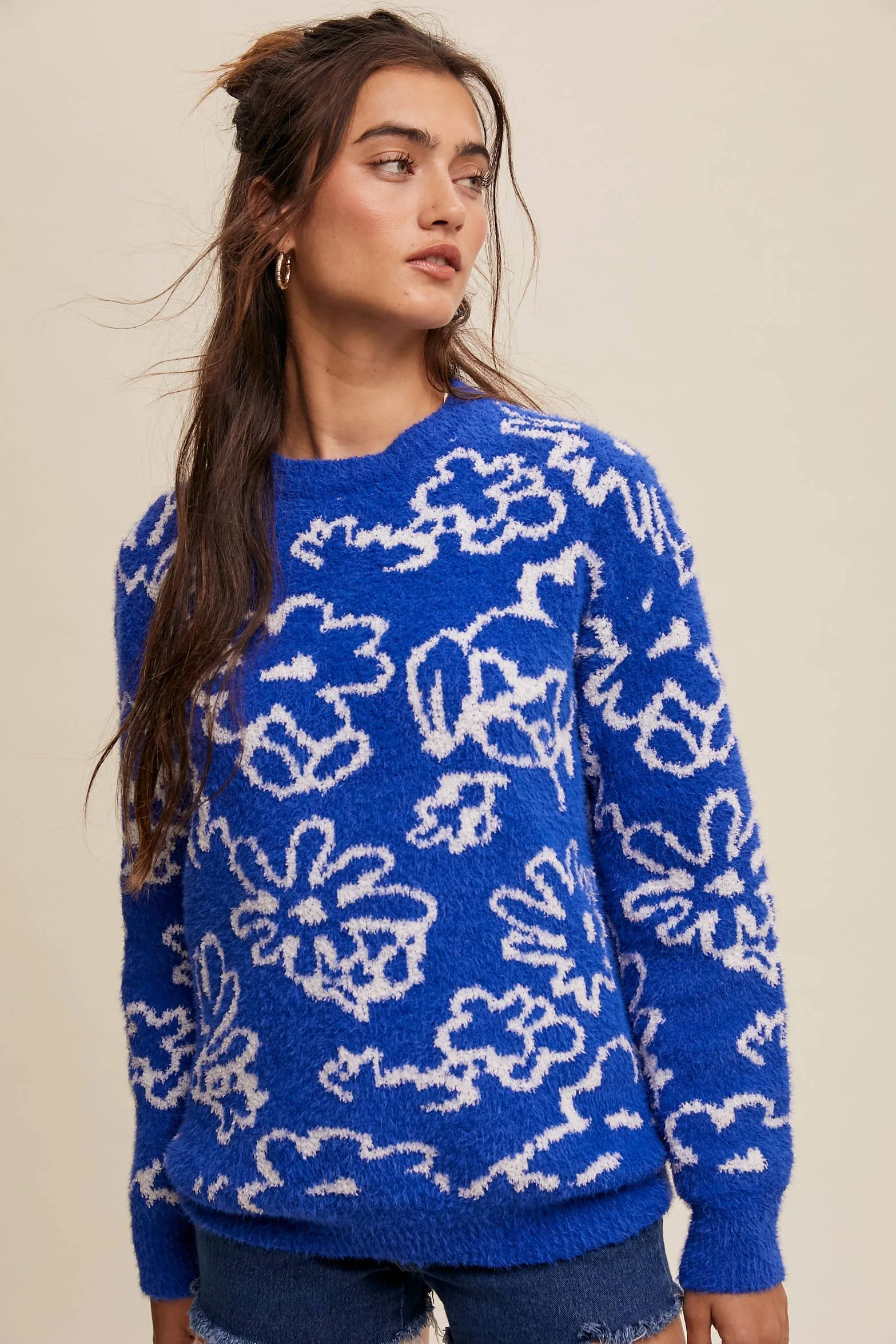 Antoinette Blue Floral Knit Sweater