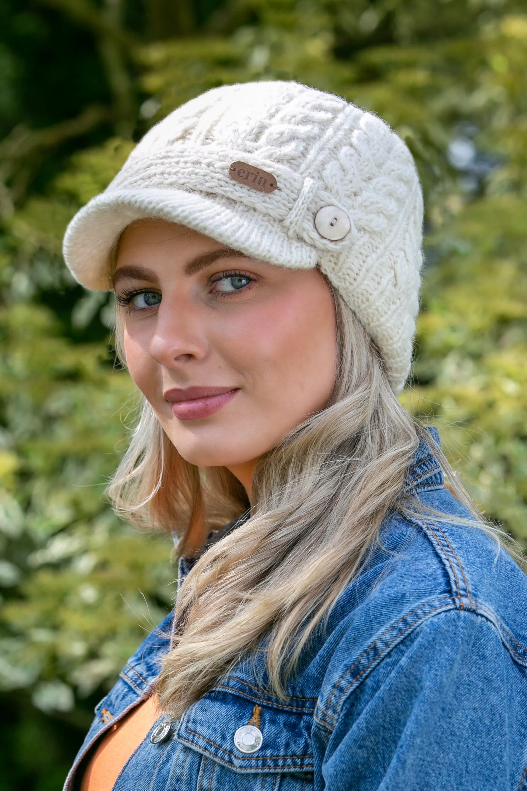 Aran Cable Peak Hat - Natural