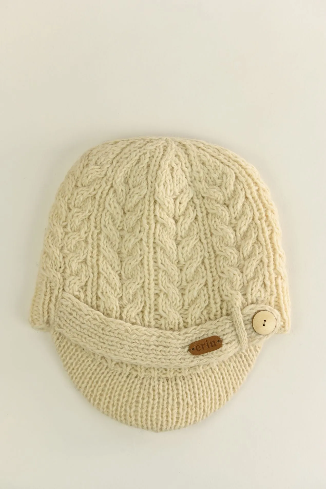 Aran Cable Peak Hat - Natural