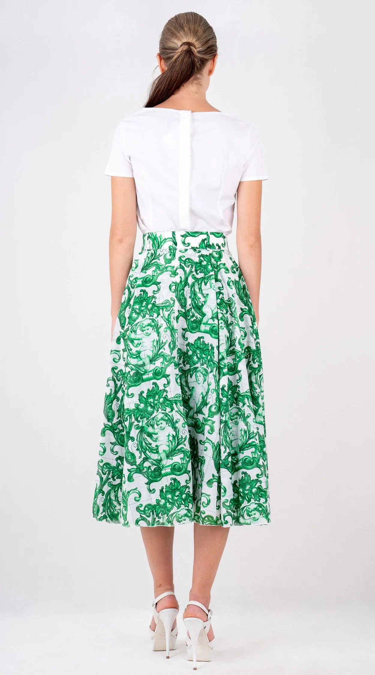 Aster Skirt #1 with Belt Midi Length Cotton Musola (Cherub Tile)