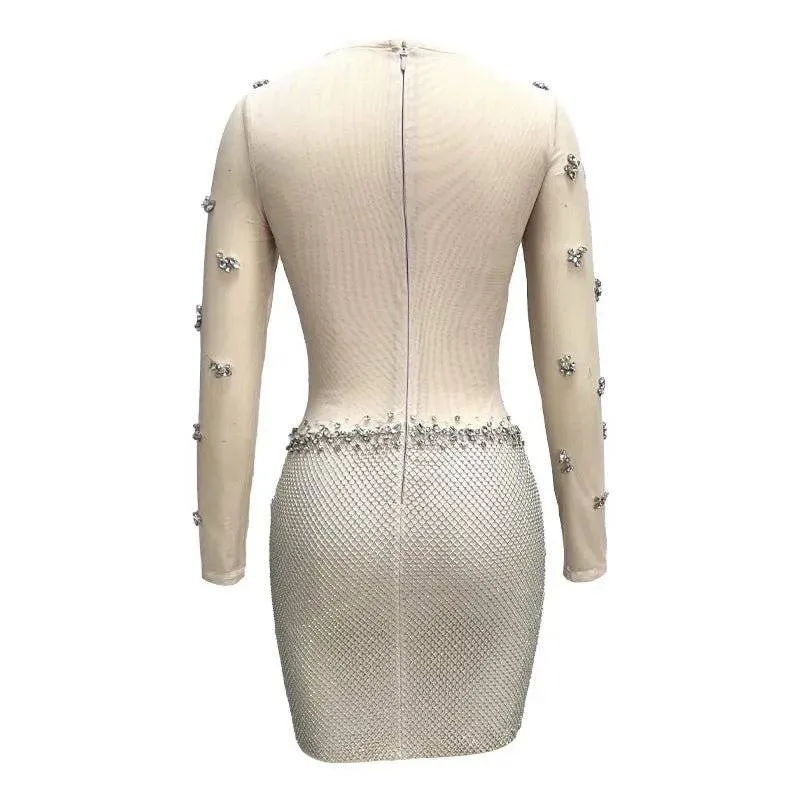 Aureole Sparkly Mesh Diamond Mini Dress