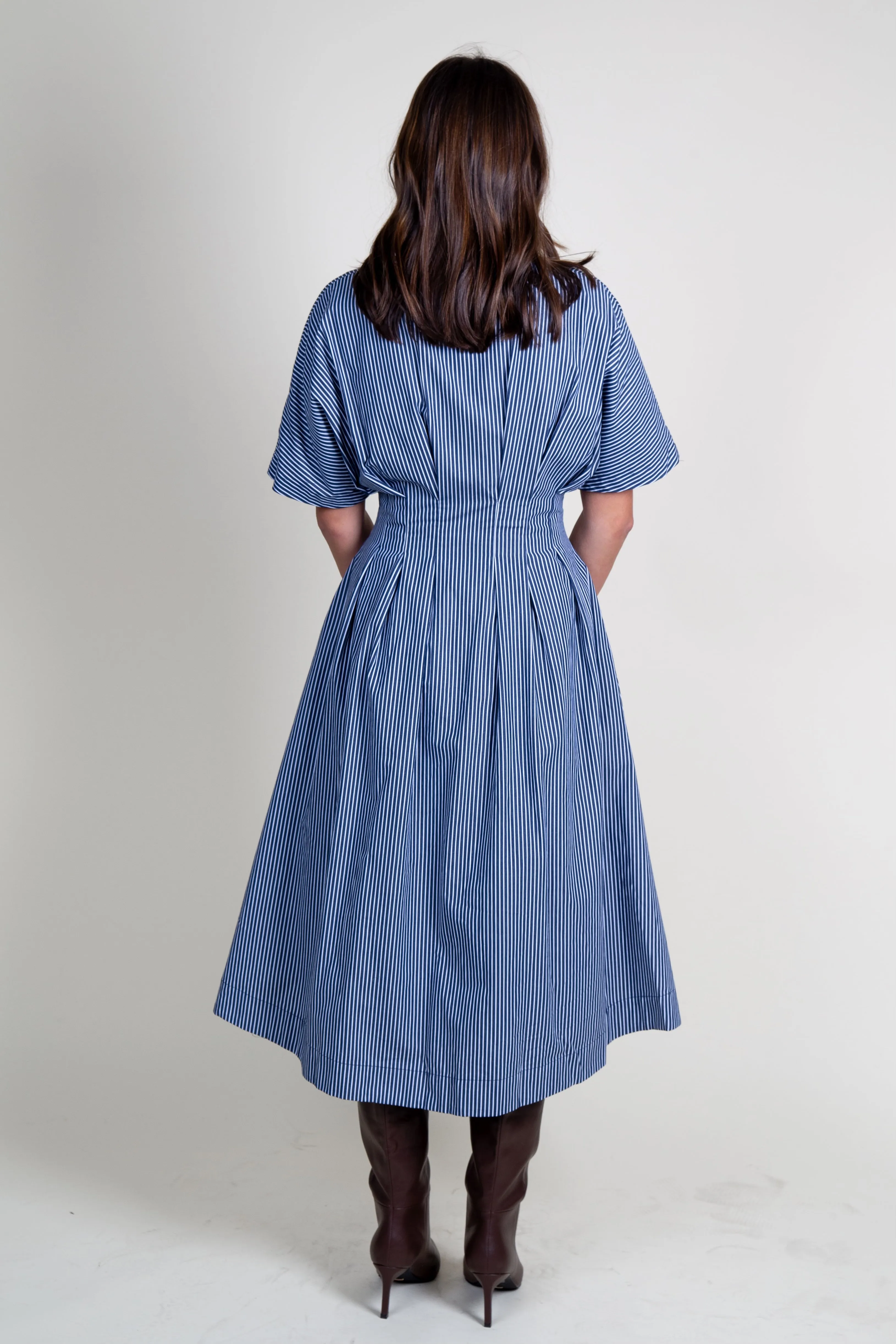 AUREUM | Pleated Midi Shirt Dress - Navy