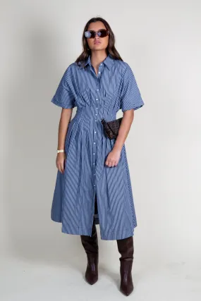 AUREUM | Pleated Midi Shirt Dress - Navy