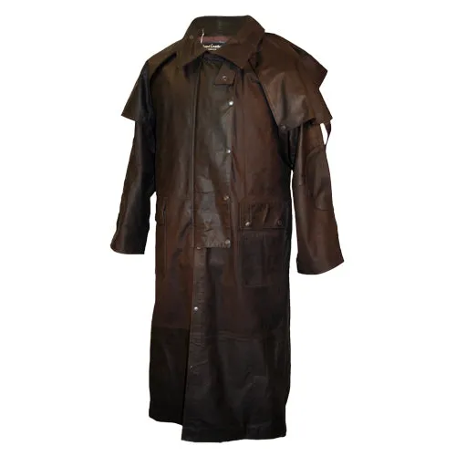 Australian Full Length Duster Outback Coat in Nubuck Cowhide Leather