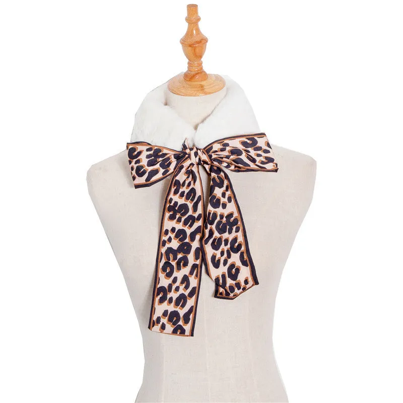 Autumn and winter new scarves Women's thickened rabbit hair printed leopard print scarf