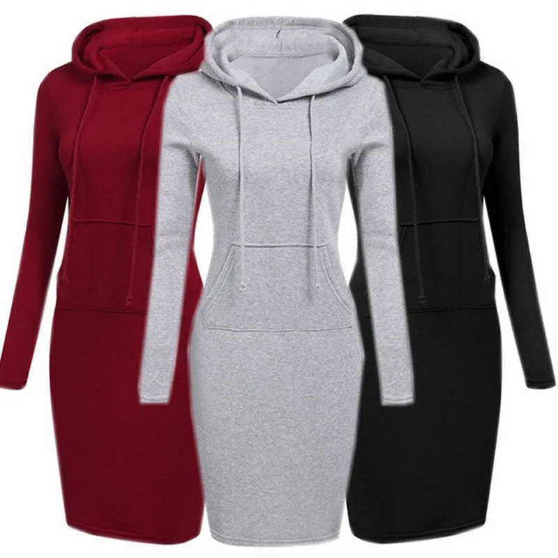 Autumn Winter Women Hoodies Sweatshirts Long-sleeved Dress