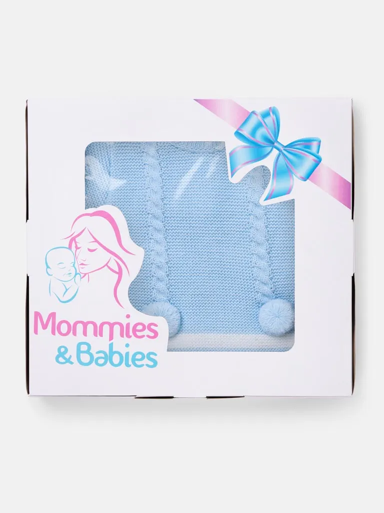 Baby Boy 3-piece Chain Pom-pom Knitted Gift Box Set-Baby Blue