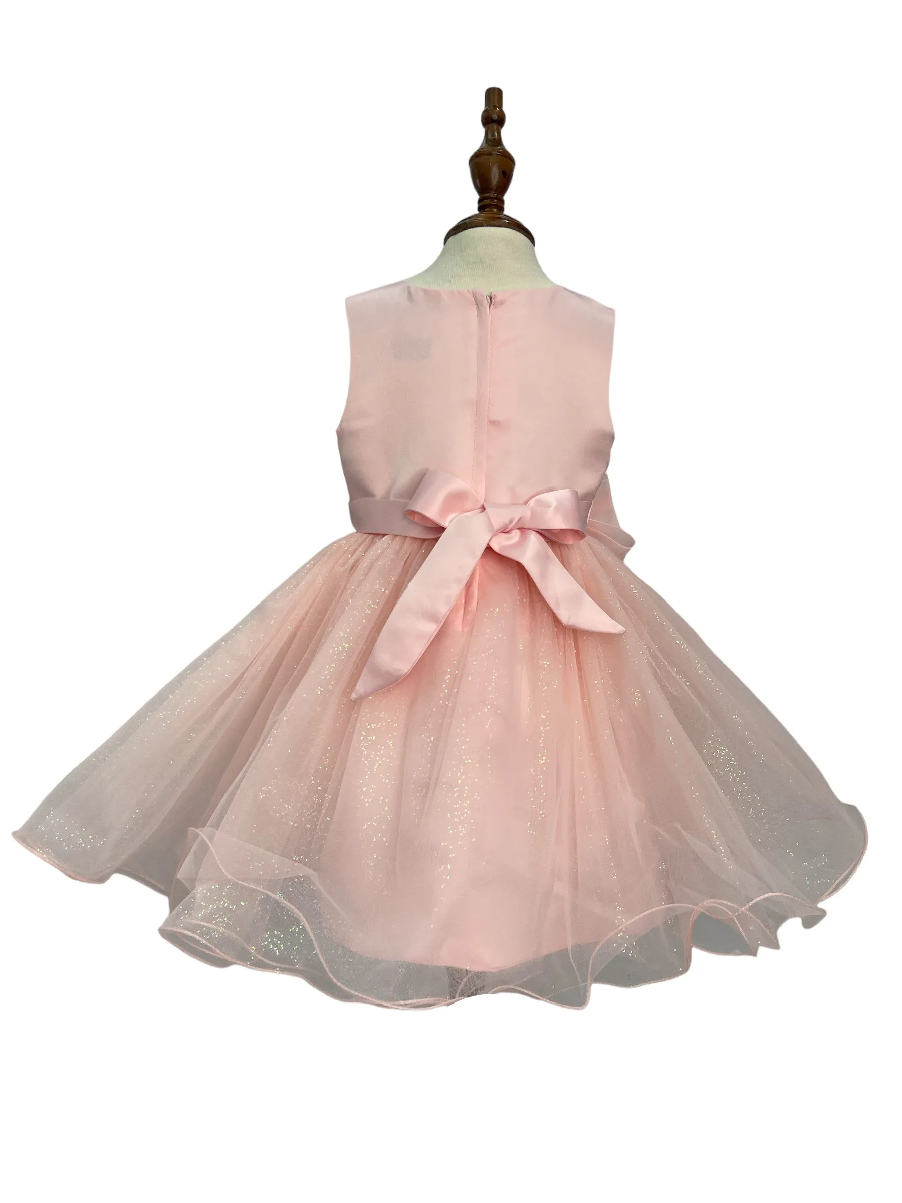 Baby Girls 3D Ribbon Flower Crystal Tulle Flower Girl Dress 3-24M