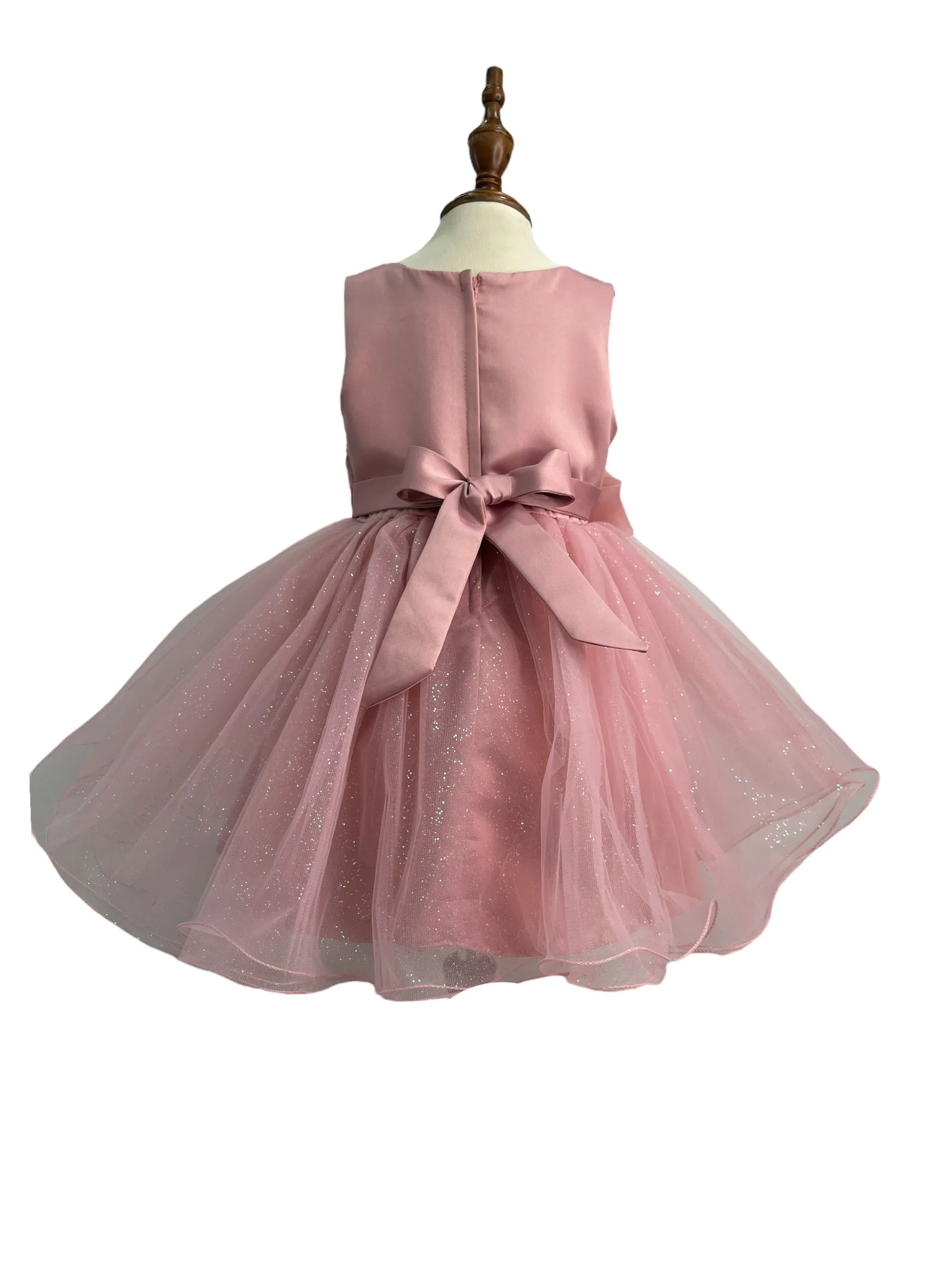 Baby Girls 3D Ribbon Flower Crystal Tulle Flower Girl Dress 3-24M