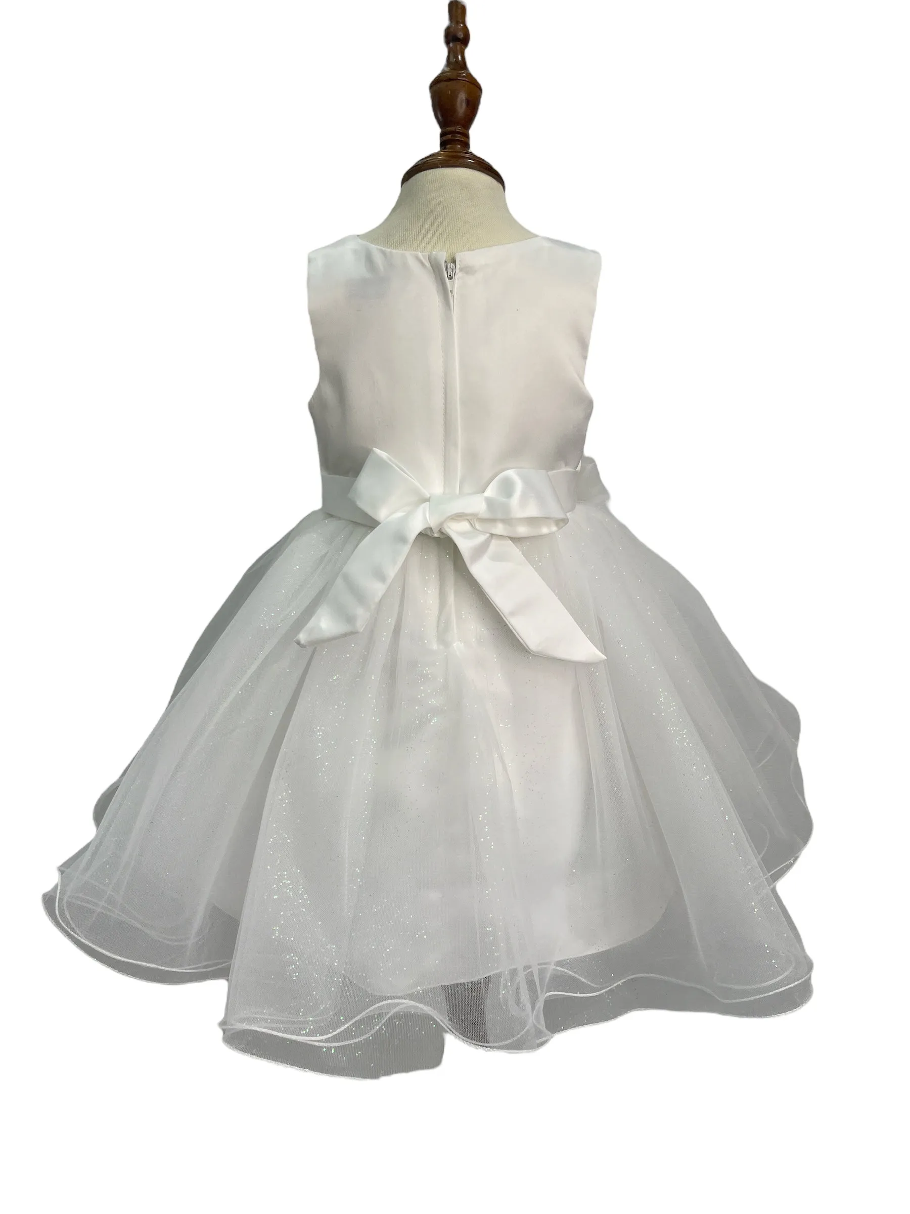 Baby Girls 3D Ribbon Flower Crystal Tulle Flower Girl Dress 3-24M