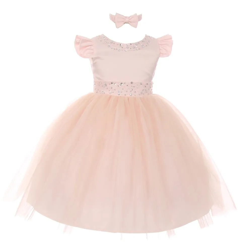 Baby Girls Blush Rhinestone Pearl Accent Headband Easter Dress 6-24M