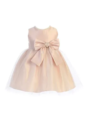 Baby Girls Blush Satin Tulle Pearl Ribbon Flower Girl Dress 12M