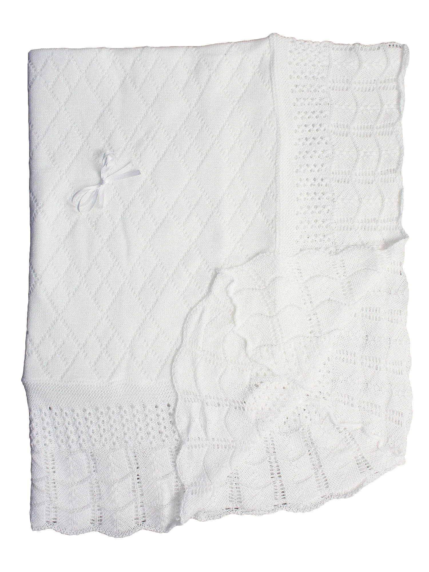 Baby Girls Boys White Hand Crochet Diamond Pattern Blanket Shawl 49"x39"