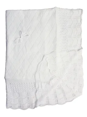 Baby Girls Boys White Hand Crochet Diamond Pattern Blanket Shawl 49"x39"