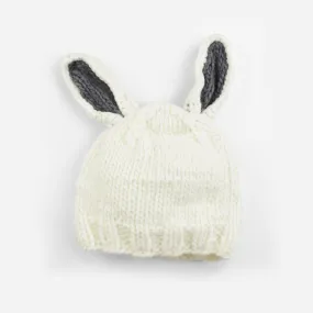 Bailey Bunny Hand-Knit Hat, White with Gray Ears