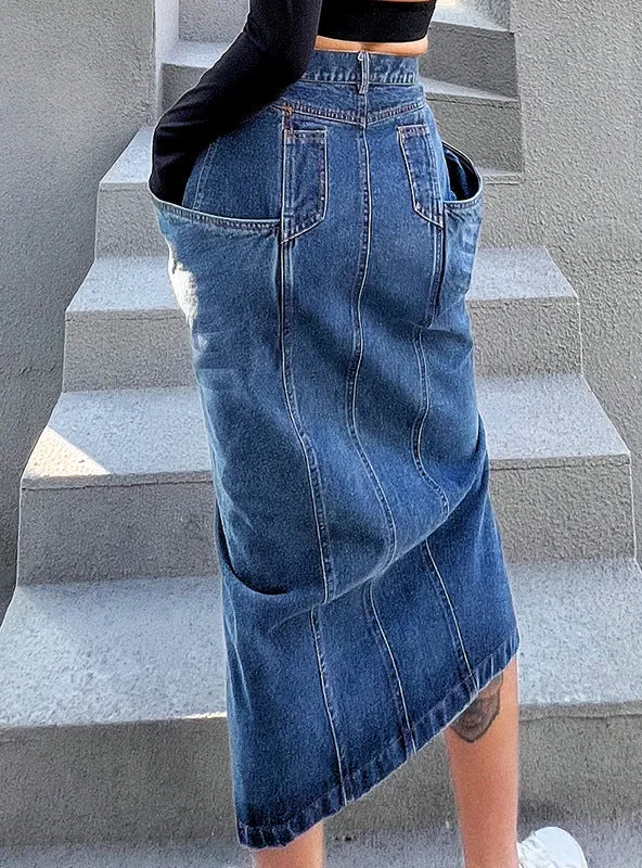 Big Pockets Slits Denim Skirt