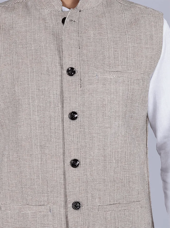 Black & Light Brown Handwoven Cotton Modi Jacket