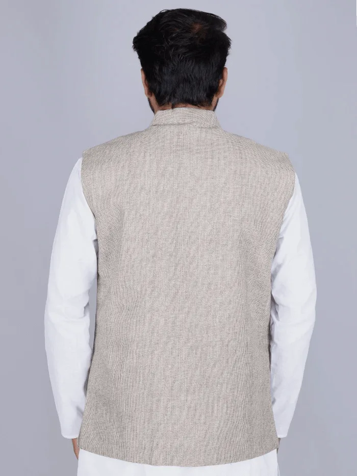 Black & Light Brown Handwoven Cotton Modi Jacket