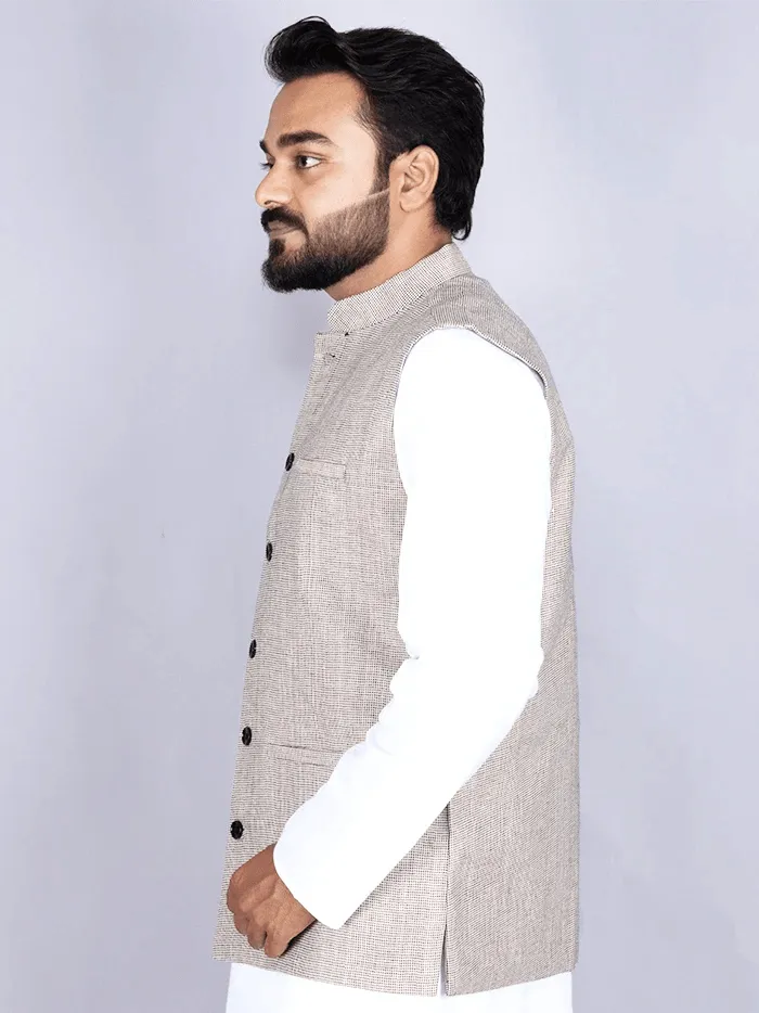 Black & Light Brown Handwoven Cotton Modi Jacket